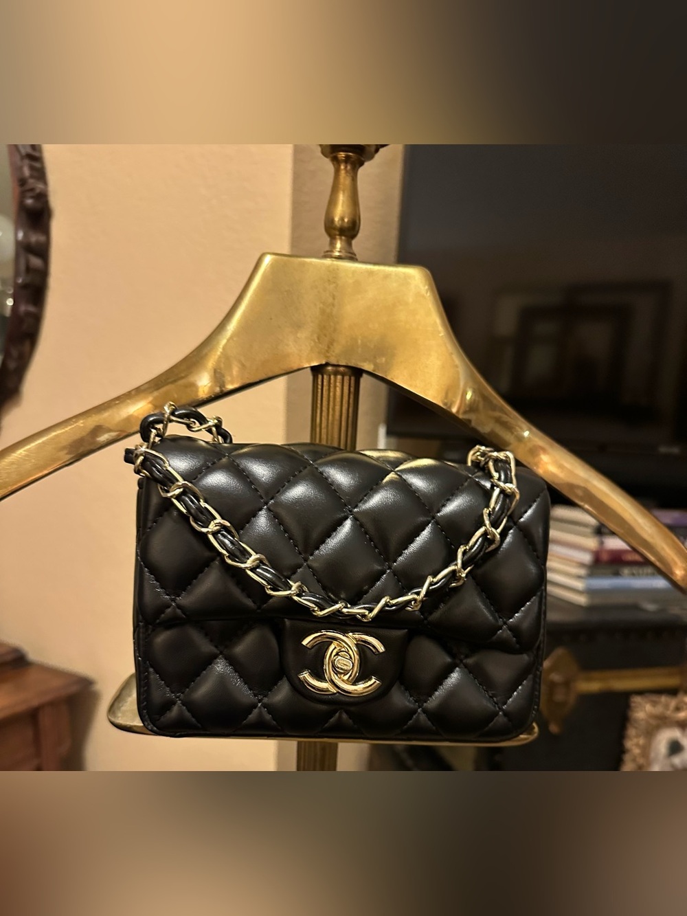 Black Quilted Lambskin Mini Flap with Gold Hardware